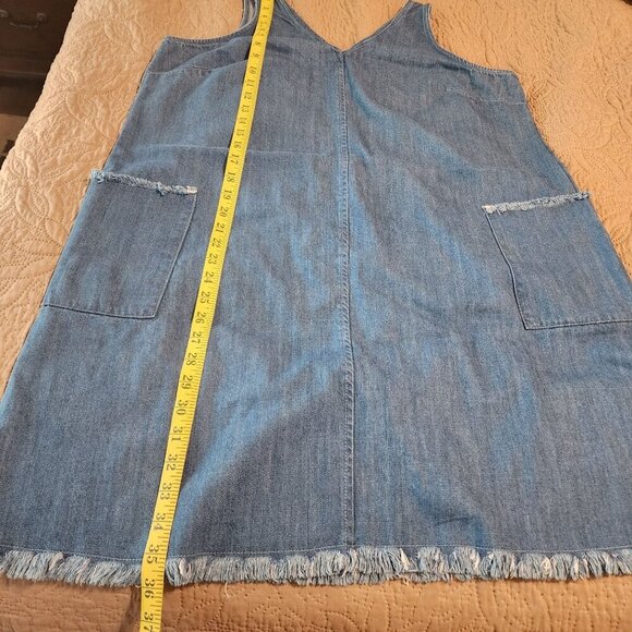 Old Navy denim dress sz L women sleeveless pockets raw hems - Picture 11 of 11
